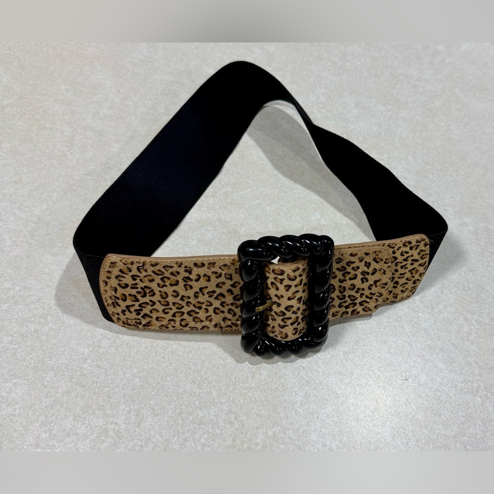 Betsey Johnson Leopard Print Belt with Black Buckle Trim Genuine Leather Sz M\L